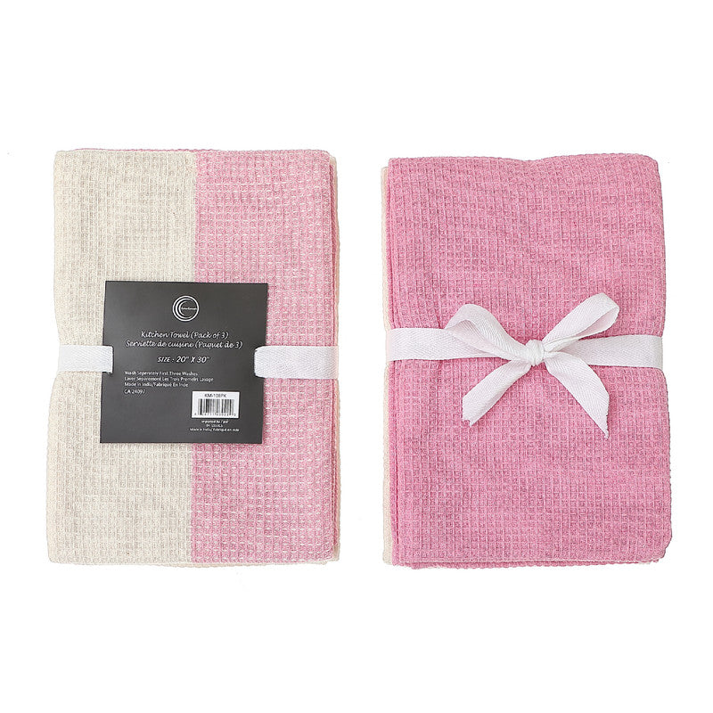 3 Pack Dual Waffle Kitchen Towel Set (Blush)