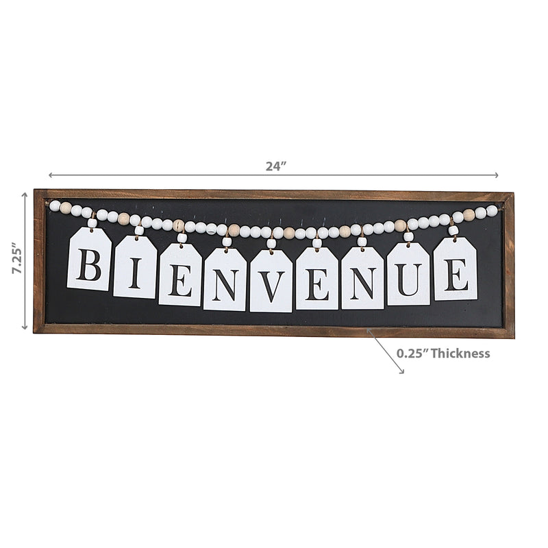 Framed Wood Hanging Beaded Bienvenue Sign