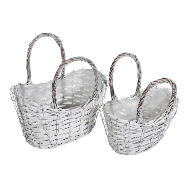 2Pc Nesting Wicker Planter With Handle (Oval)