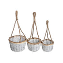 3Pc Hanging White Wicker Planter (Round)