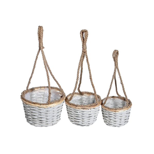 3Pc Hanging White Wicker Planter (Round)