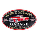 Embossed Oval Metal Sign Welcome To Dad'S Garage