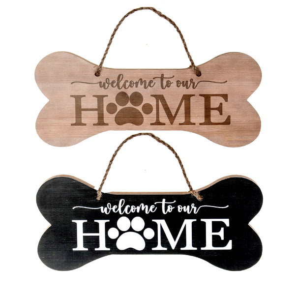Mdf Bone Shaped Plaque Welcome To Our Home  - Set of 2