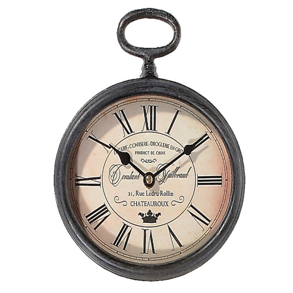 Metal Vintage Oval Clock With Handle (Black)