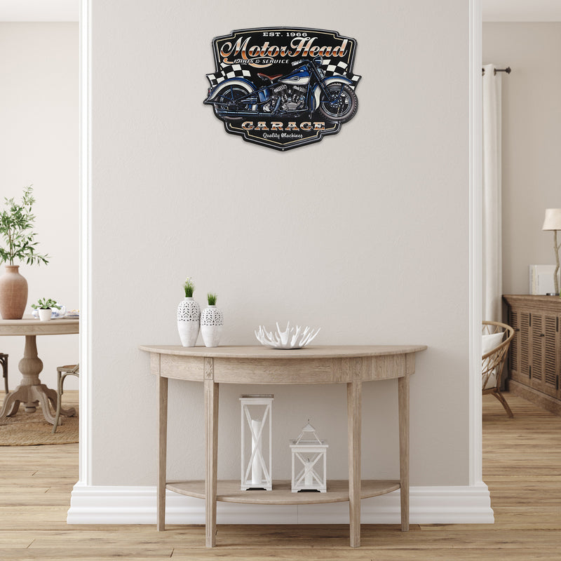 Embossed Metal Wall Sign Motor Head Garage