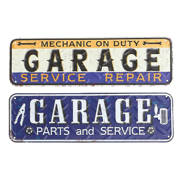 Embossed Galvanized Wall Sign (Garage Service) (Asstd) - Set of 2