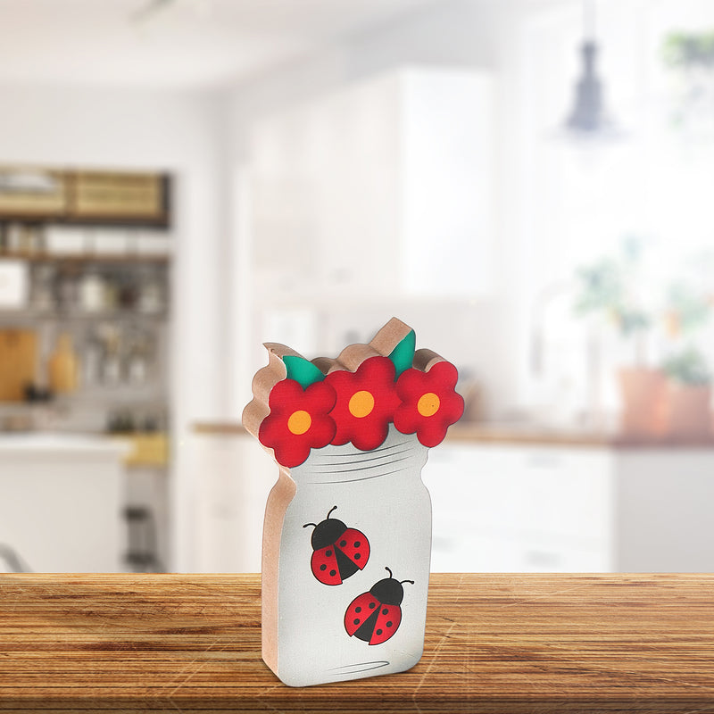 Wooden Ladybug Mason Jar Decor