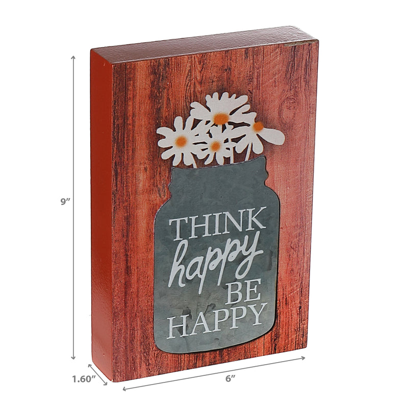 Wood Block With Galvanized Jar Think Happy Bee Happy