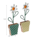 Galvanized Daisy On Wood Stand Asstd - Set of 2
