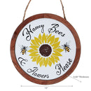 Framed Round Wood Sign Honey Bees & Flowers Please