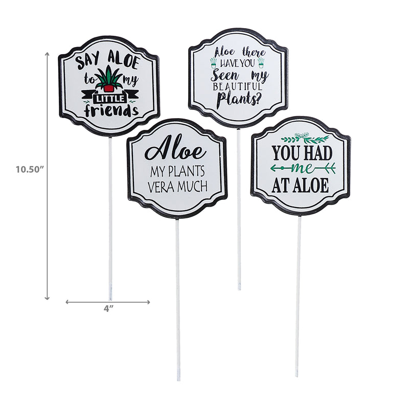 Metal Stake Aloe Hello Asstd - Set of 4