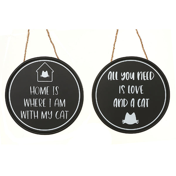 Round Mdf Cat Sign  - Set of 2