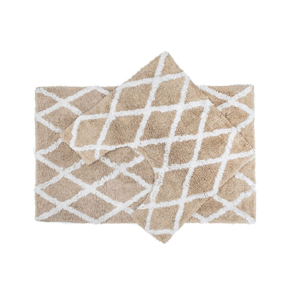 2Pc Diamond Anti Slip Cotton Bath Mat (Beige) (20X32+20X20)