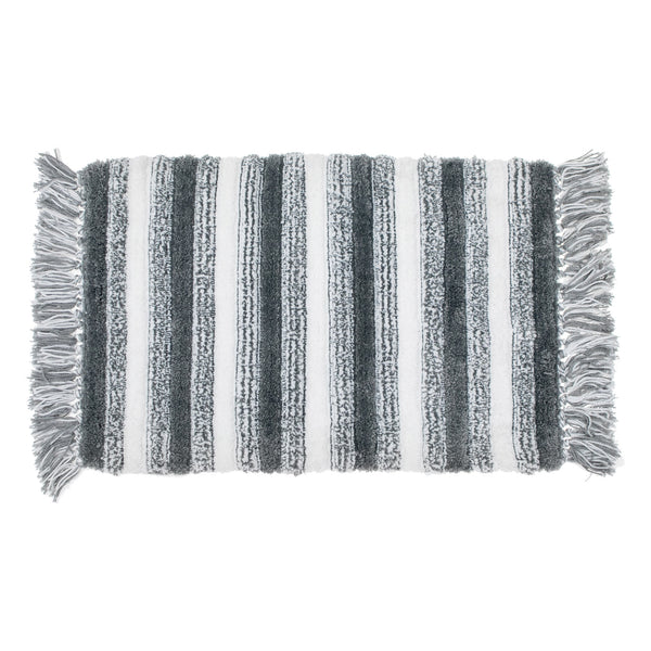 Microfibre Striped Bath Mat With Fringe Gray 20X32