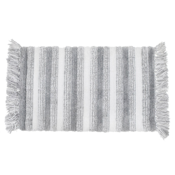 Microfibre Striped Bath Mat With Fringe Silver 20X32