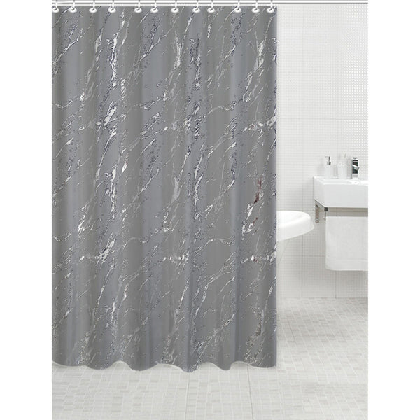 Polyester Silver Foil Marble Printed Shower Curtain (Gray)