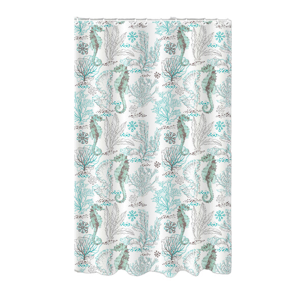 Printed Canvas Shower Curtain With Roller Hooks (Seahorse)