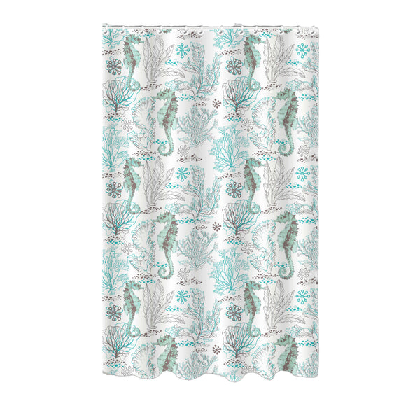 Printed Canvas Shower Curtain With Roller Hooks (Seahorse)