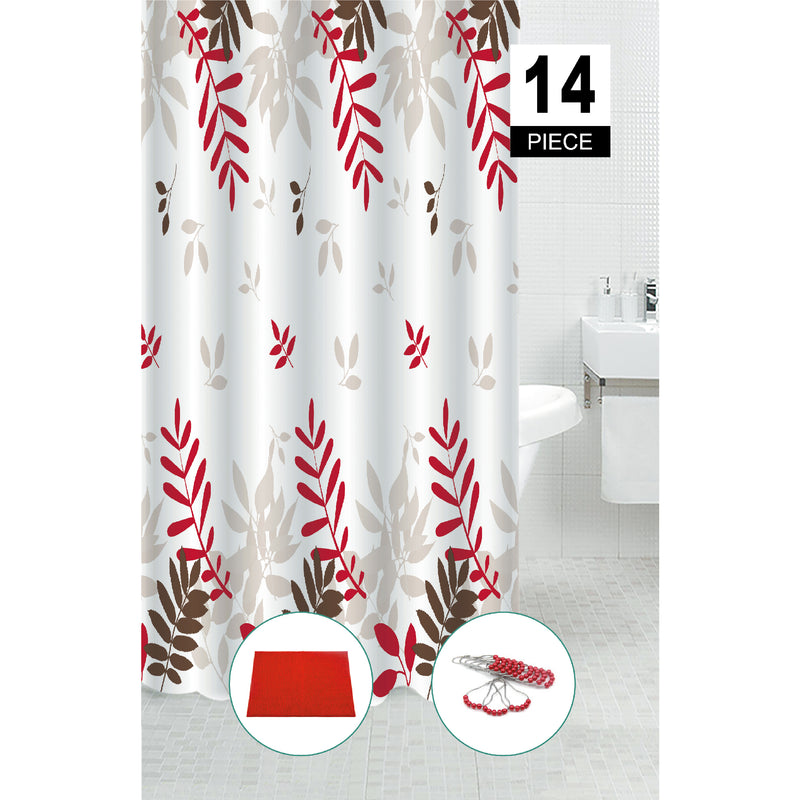14Pc Set Peva S. Curtain + 12 Hooks + Bathmat Fern