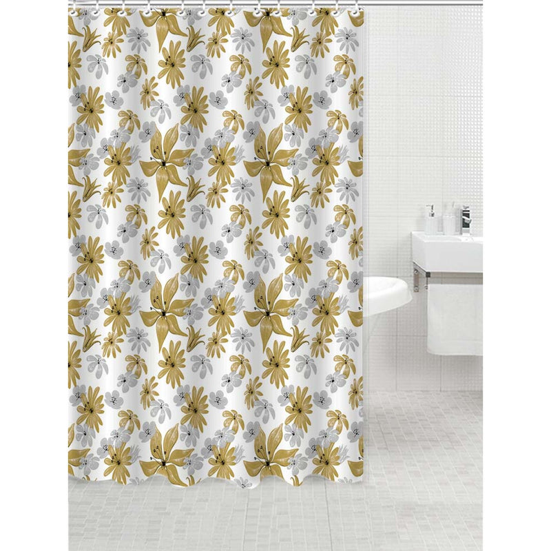 14Pc Set Peva S. Curtain + 12 Hooks + Bathmat (Honey Mustard)