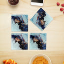 4 Pc Square Glass Coasters Marbling Black & Gold