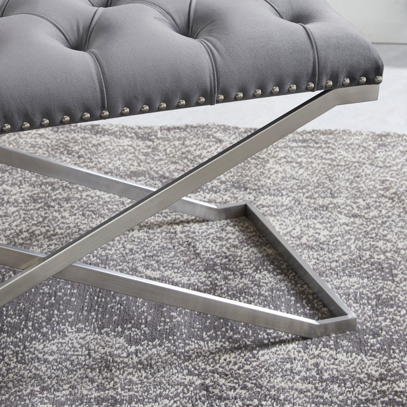Imperial Tufted Double Bench With Silver X Base (Gray)