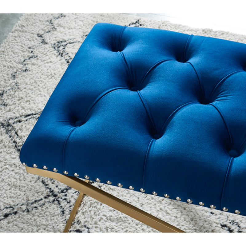 Imperial Tufted Double Bench With Gold X Base (Navy Blue)