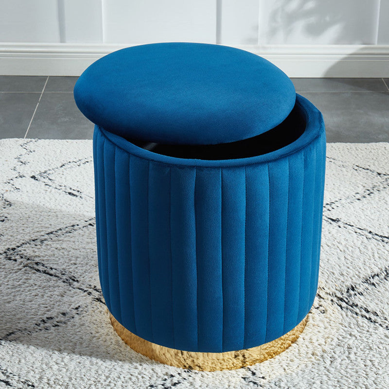 Charlotte Velvet Round Ottoman With Gold Base (Navy)