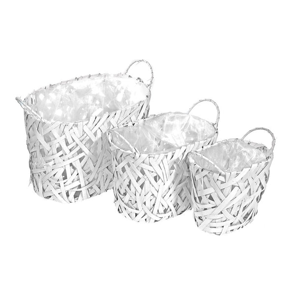 White Woven Wicker Oval Planter (Set Of 3)