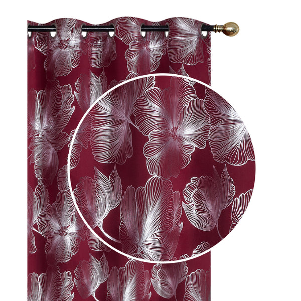 Foil Print Panel W 8 Grom Hibiscus Burgundy 96" - Set of 2