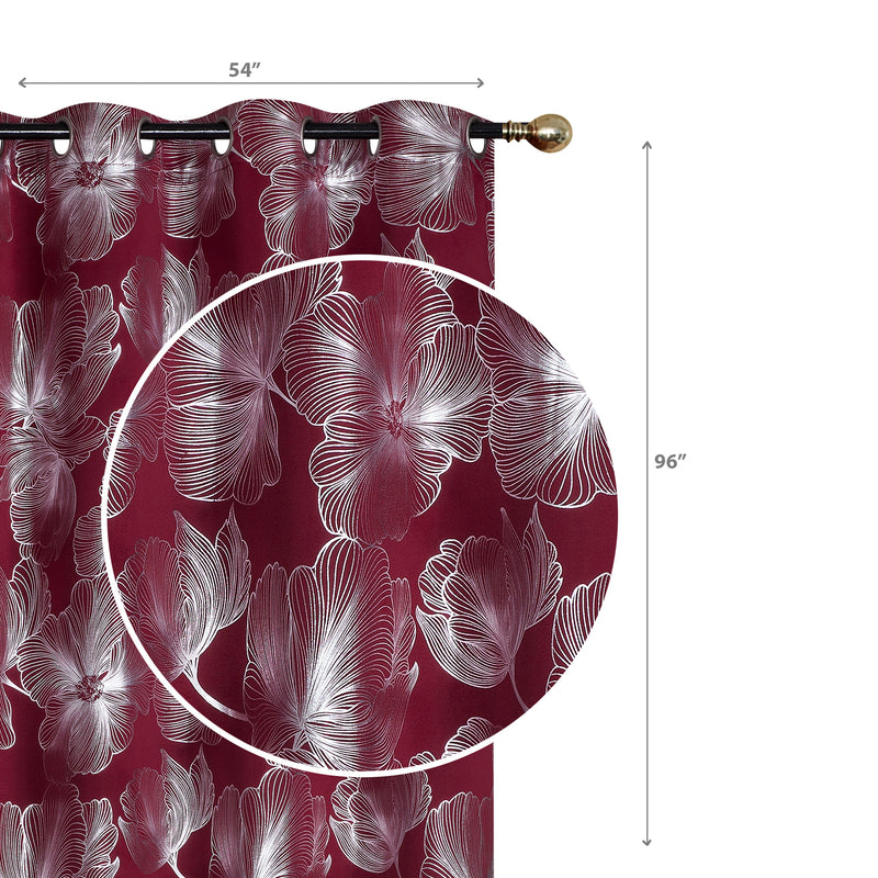 Foil Print Panel W 8 Grom Hibiscus Burgundy 96" - Set of 2