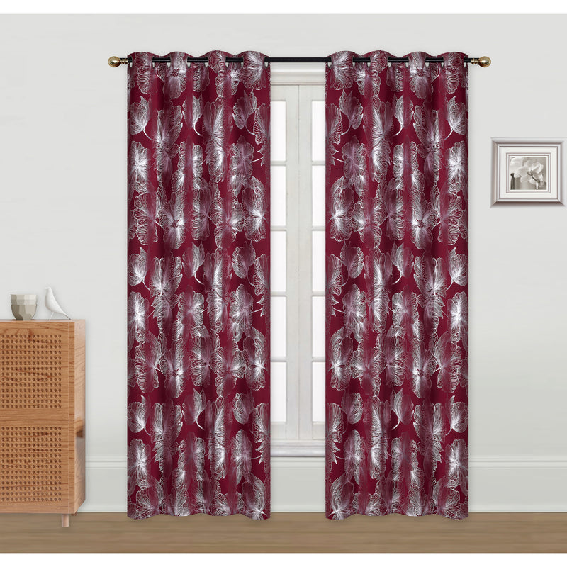 Foil Print Panel W 8 Grom Hibiscus Burgundy 84" - Set of 2