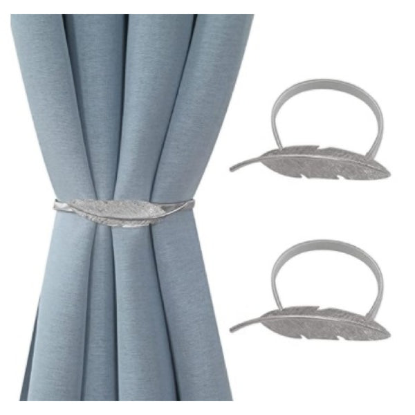 Set Of 2 Curtain Tiebacks Feather Silver
