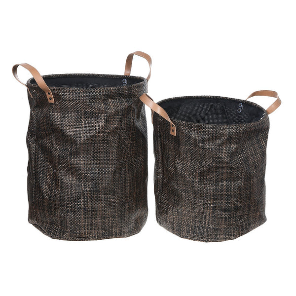 2Pc Textilene Round Storage Basket With Handles (Chocolate)