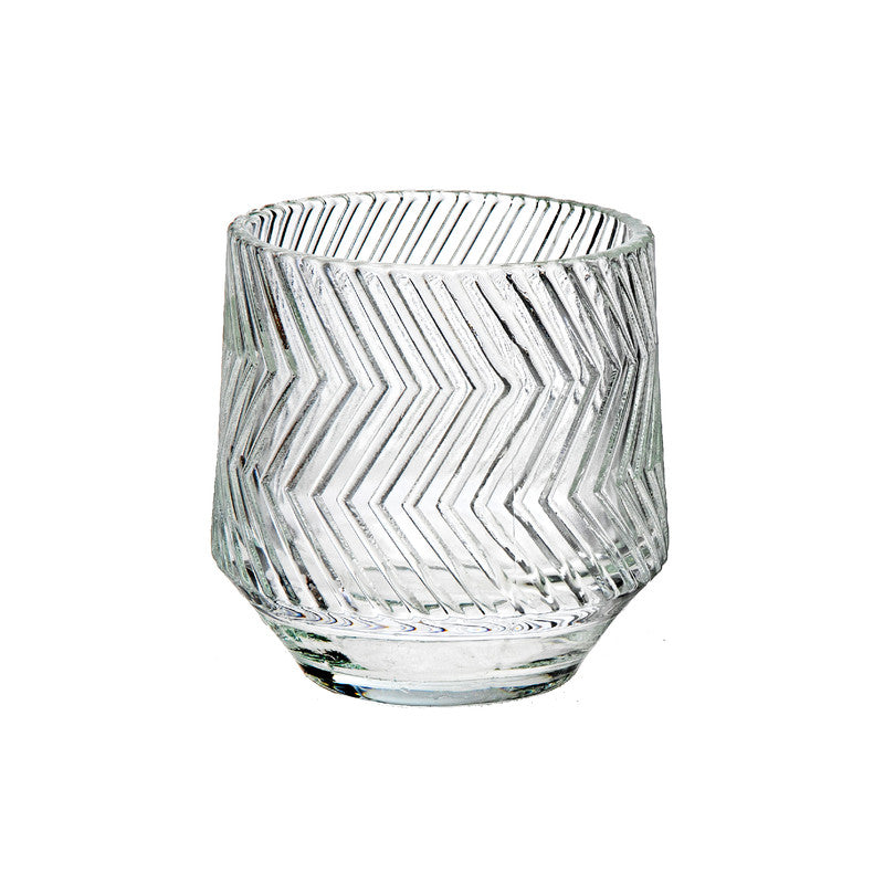 Round Glass Candle Holder (Chevron) - Set of 4