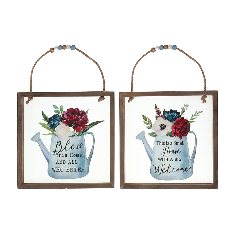 Framed Floral Print Glass Wall Hanger Asstd - Set of 2