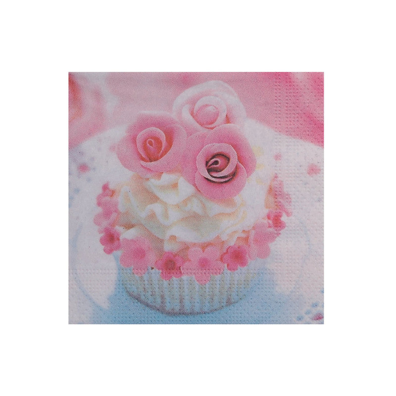20 Pack 3 Ply Cocktail Napkin (Rose Cupcake) - Set of 6
