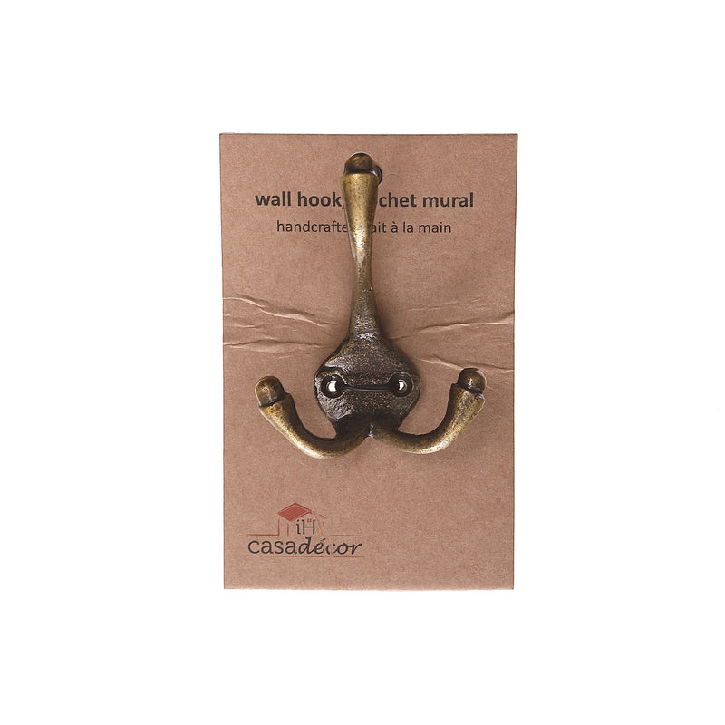 Classic Triple Iron Wall Hook (Antique Brass) - Set of 4