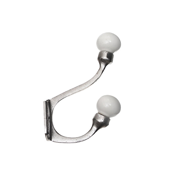 Iron Hook With Ceramic Ivory Knob (Nickel - Set of 4