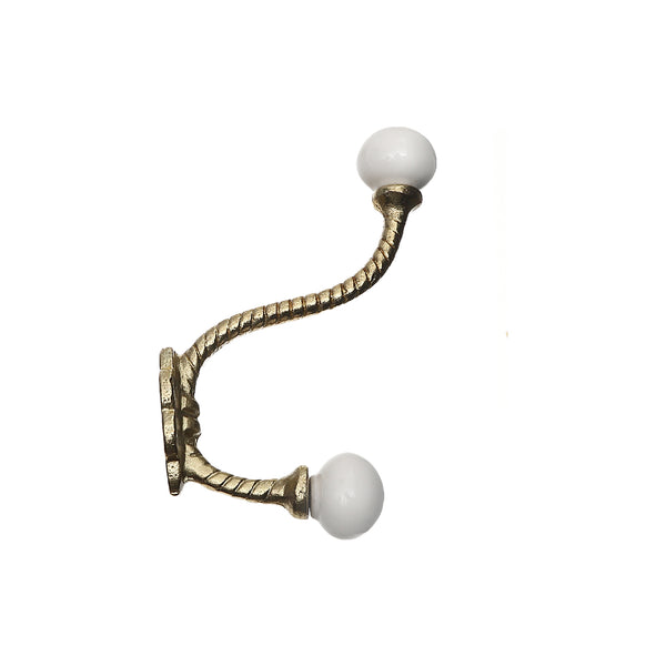 Iron Twist Hook With Ceramic Ivory Knob (Gold) - Set of 4