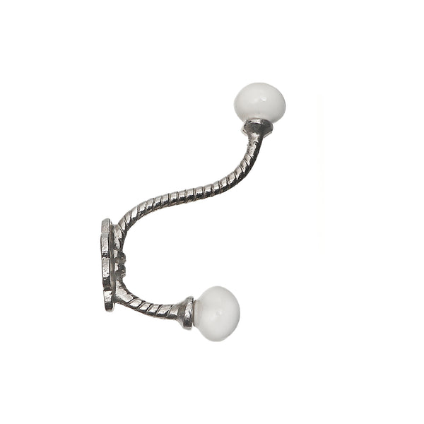 Iron Twist Hook With Ceramic Ivory Knob (Nickel) - Set of 4