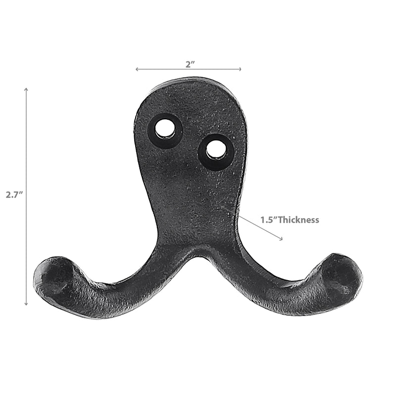 Double Prong Iron Hook Black - Set of 3