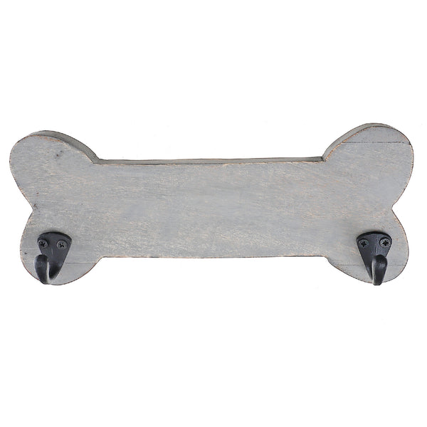 Wooden Bone Shape With 2 Nickel Hooks Gray