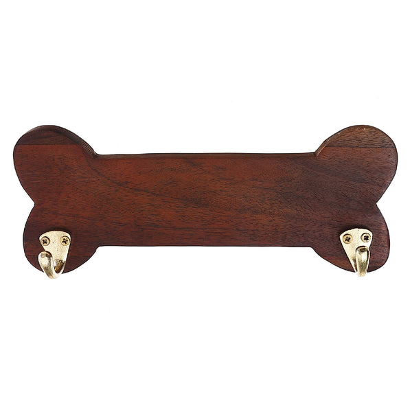 Wooden Bone Shape With 2 Gold Hooks Mahogany