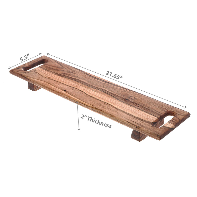 Acacia Wood Rect. Serving Board With Dual Handle On Stand