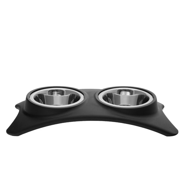 Stainless Steel Double Pet Bowl With Stand Black