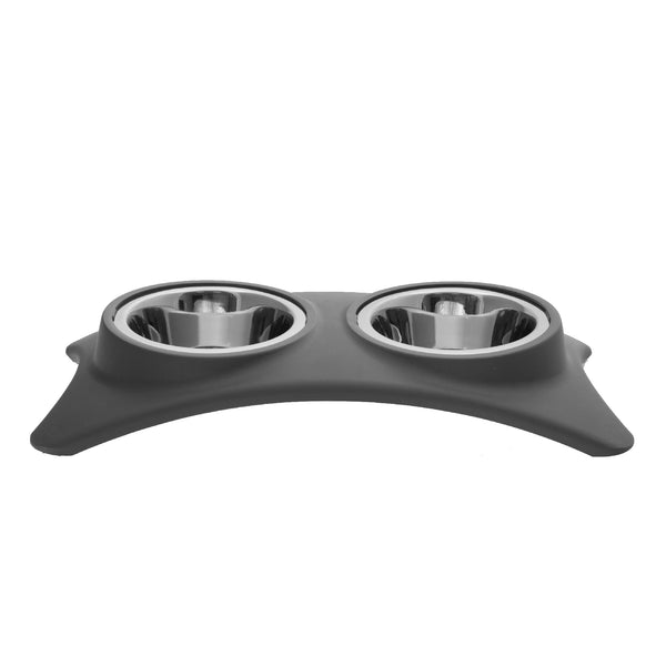 Stainless Steel Double Pet Bowl With Stand Gray