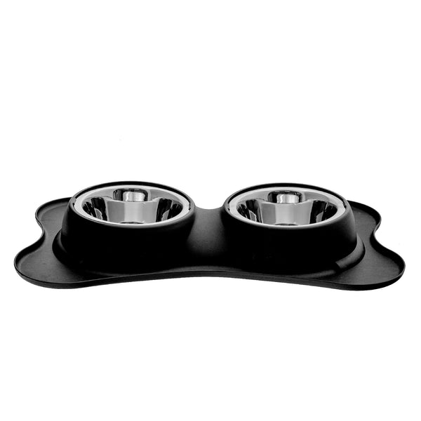 Bone Shaped Anti Spillage Double Pet Bowl Black