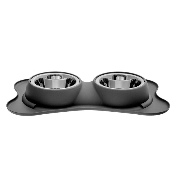 Bone Shaped Anti Spillage Double Pet Bowl Gray