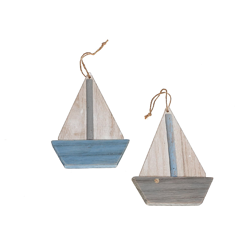 Wooden Sailboat Ornament Asstd - Set of 2